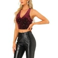 thumbnail image 4 of INSPIRE CHIC  Women's Velvet Cropped Top Sleeveless Crisscross Back Party Blouse L Burgundy, 4 of 5