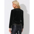 thumbnail image 3 of MODA NOVA Velvet Jacket for Junior's Elegant Collarless Cropped Work Open Front Blazer Black XS, 3 of 6