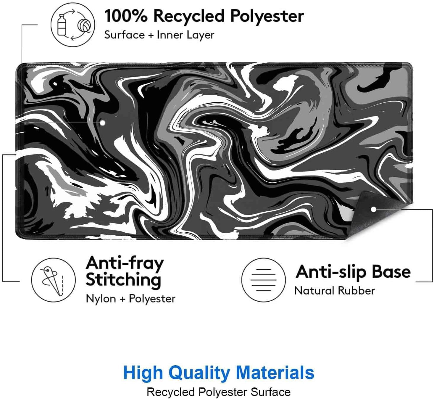 Desk Mat, Black White Ink Liquid Waves Pattern Extended Gaming Mouse Pad (35.4x15.7 in), Abstract Big Computer Large Mousepad, Full Desk Mouse Mat for Home Office Work
