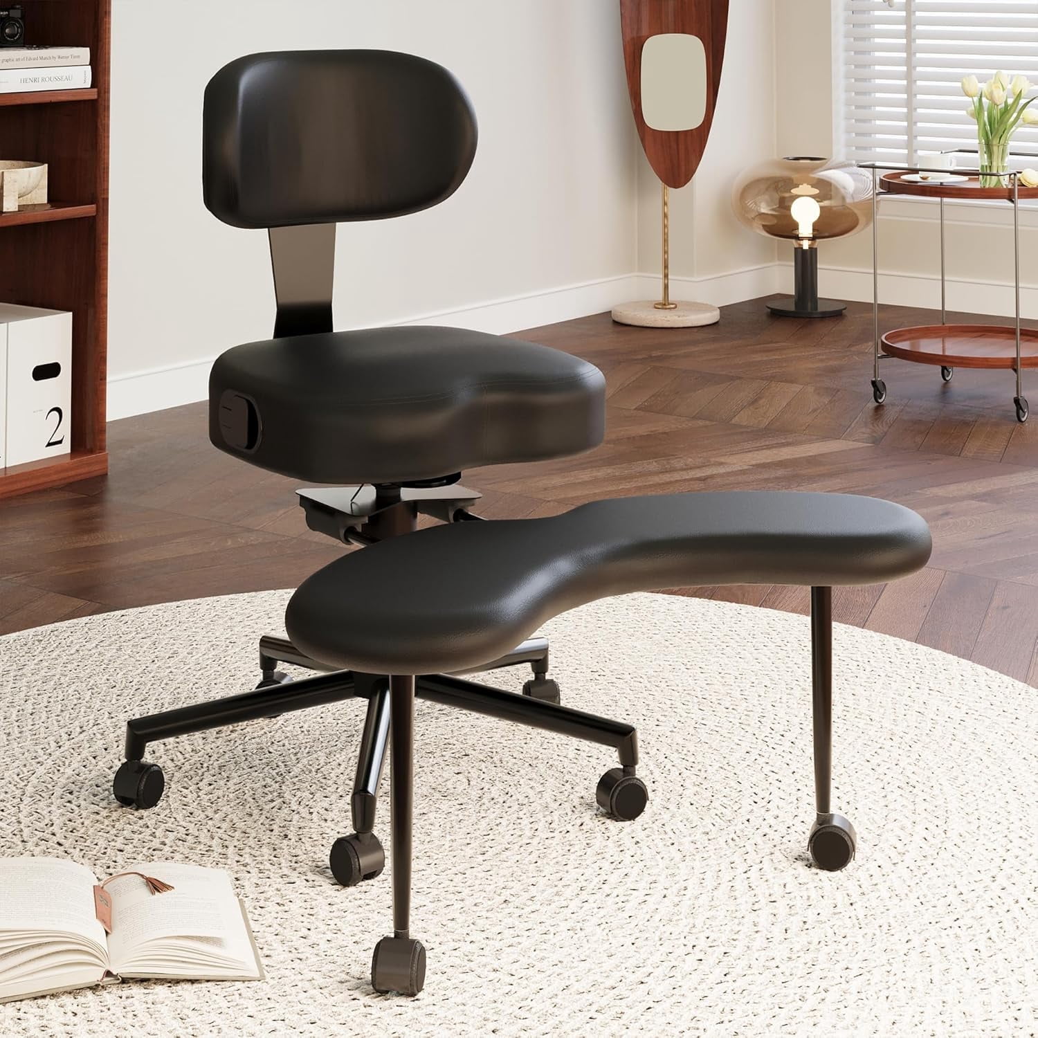 LAUSAINT HOME Ergonomic Cross Legged Swivel Chair, Adjustable Height, Meditation& ADHD Chair with Back Support, Home and Office, BLACK