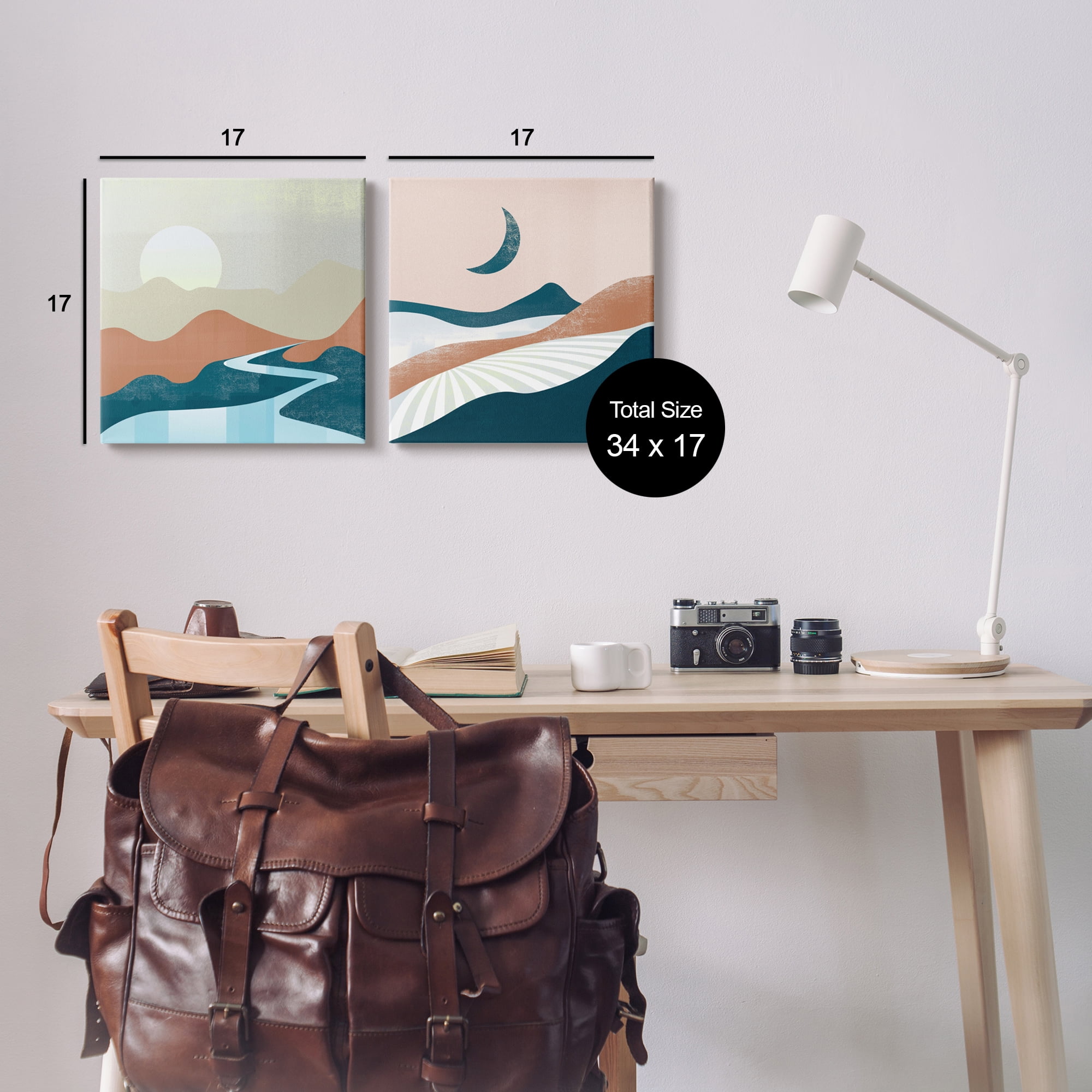 Stupell Industries Abstract Day & Night Landscape Abstract Painting Gallery Wrapped Canvas Print Wall Art, 17 x 17, Set of 2
