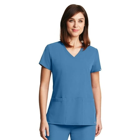 Grey's Anatomy Signature 2115 Women's V-Neck 3 Pocket Scrub Top Ciel Blue 4XL