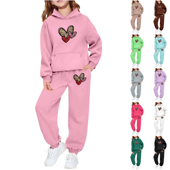 Shadoumai Kids Clothes 2 Piece Outfits Boys Girls Leopard Print Heart Print Tracksuit Jogger Sweatpants Hooded Sweatshirt Activewear Casual Jogging Sets,Black(4-5 Years)