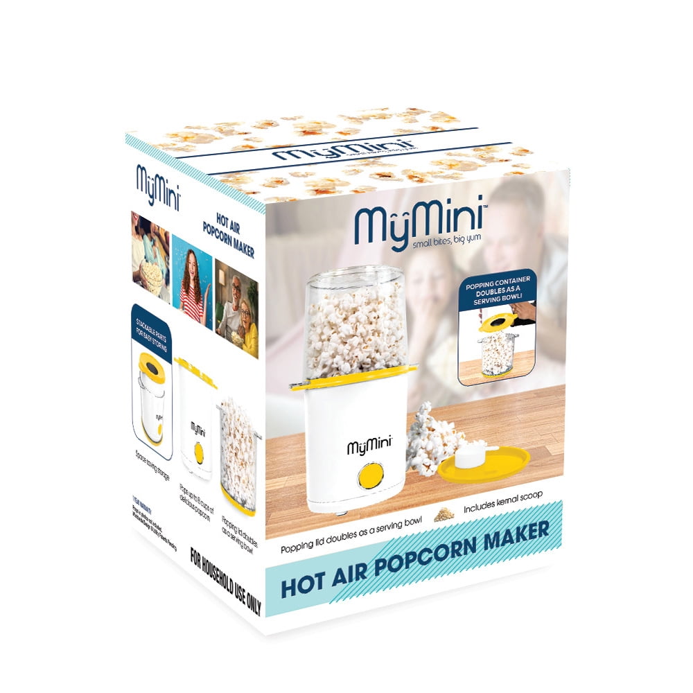 MyMini 8-Cup Hot Air Electric Popcorn Popper and Bowl, 800 Watts, White & Yellow