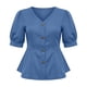 thumbnail image 5 of Xuyuer Women's Fashion Casual Solid Color V-Neck Buttoned Short Sleeve Top, Versatile Blouse for Office Wear, Weekend Outings and Everyday Chic Style, 5 of 7