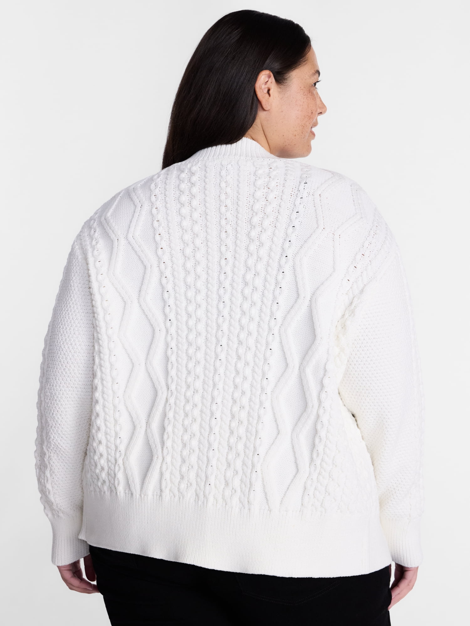 Terra & Sky Women's Plus Cable Knit Cardigan with Long Sleeves, Midweight, Sizes 0X-5X