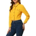 thumbnail image 4 of DARING DIVA Women's Button Down Long Sleeve Cropped Denim Jacket S Yellow, 4 of 7