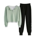 thumbnail image 1 of Timegard Sweatsuits for Women 2 Piece Outfits Button V Neck Long Sleeve Sweatshirt Cinch Bottom Drawstring Pants with Pockets Sets, 1 of 6