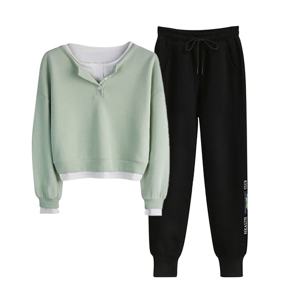 Scyoekwg Two Piece Sets for Women 2025 Fall Outfits Sweatsuit Long Sleeve Sweatshirt Jogger Sweatpant Matching Outfits Fashion Casual Two Piece Set Sweatsuits (Green,S)
