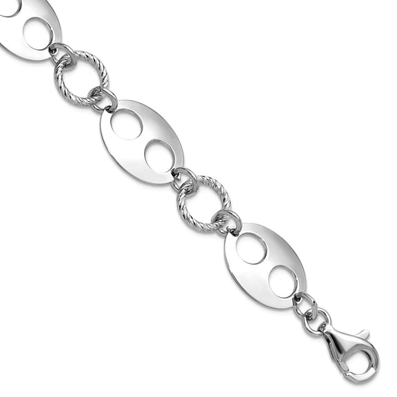 925 Sterling Silver Rhodium Plated Sparkle-Cut Link With 1 In Extension Bracelet 6.75 Inch Link Bracelet for Women