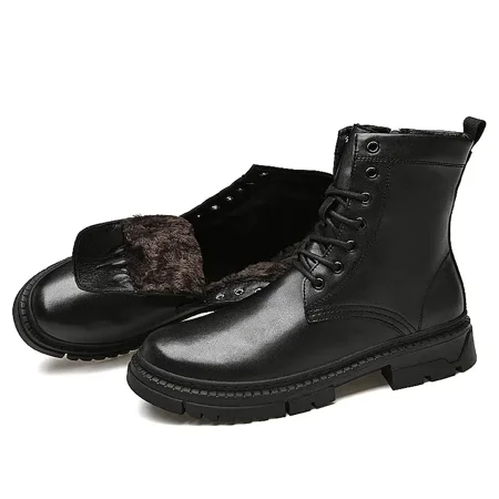 

Men‘s Genuine Leather Warm Fleece Comfortable Wear-resistant Waterproof Non-Slip Lace-Up Boots With Soft Sole Winter