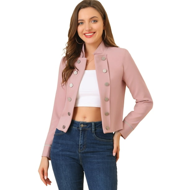 Chaqueta informal con decoración de botones delanteros abiertos Steampunk vintage de los años 60 para mujer Rosa XS