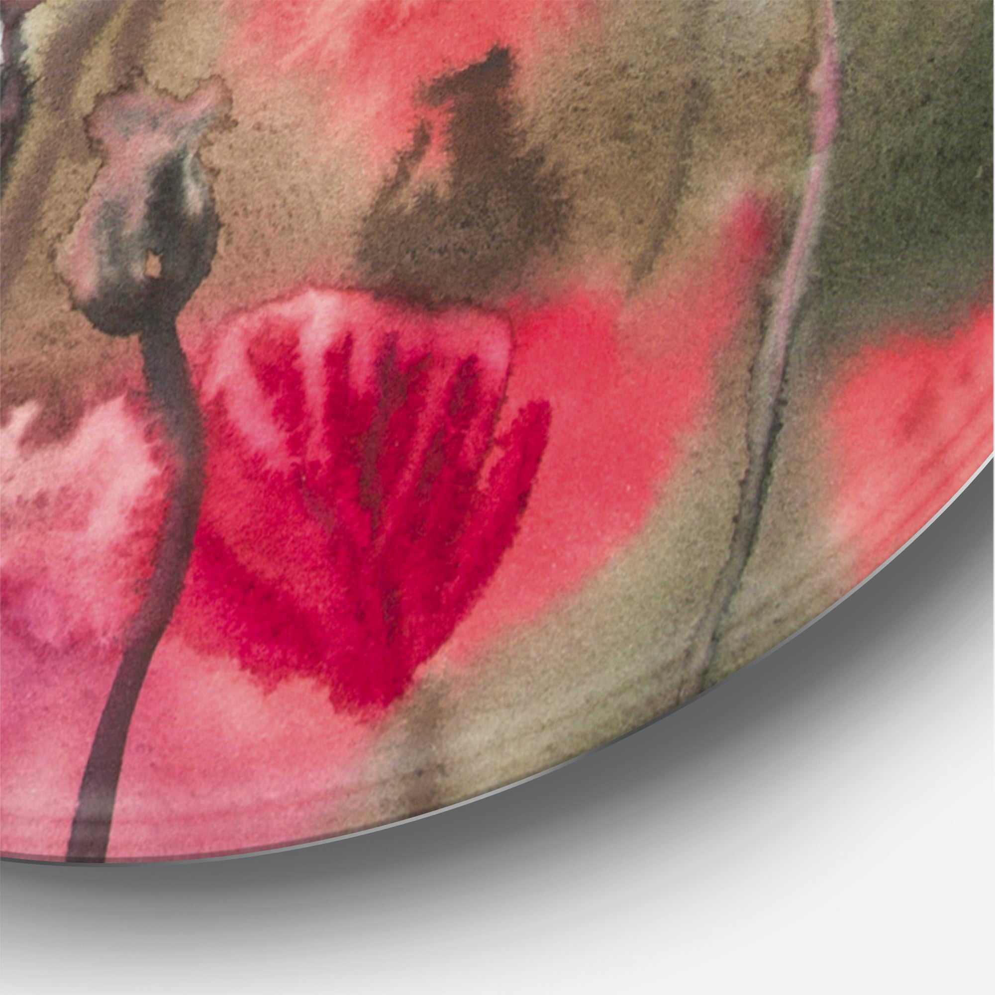 Designart 'Blossoming Red Poppies In The Meadow' Traditional Circle Metal Wall Art 23x23 - Disc of 23