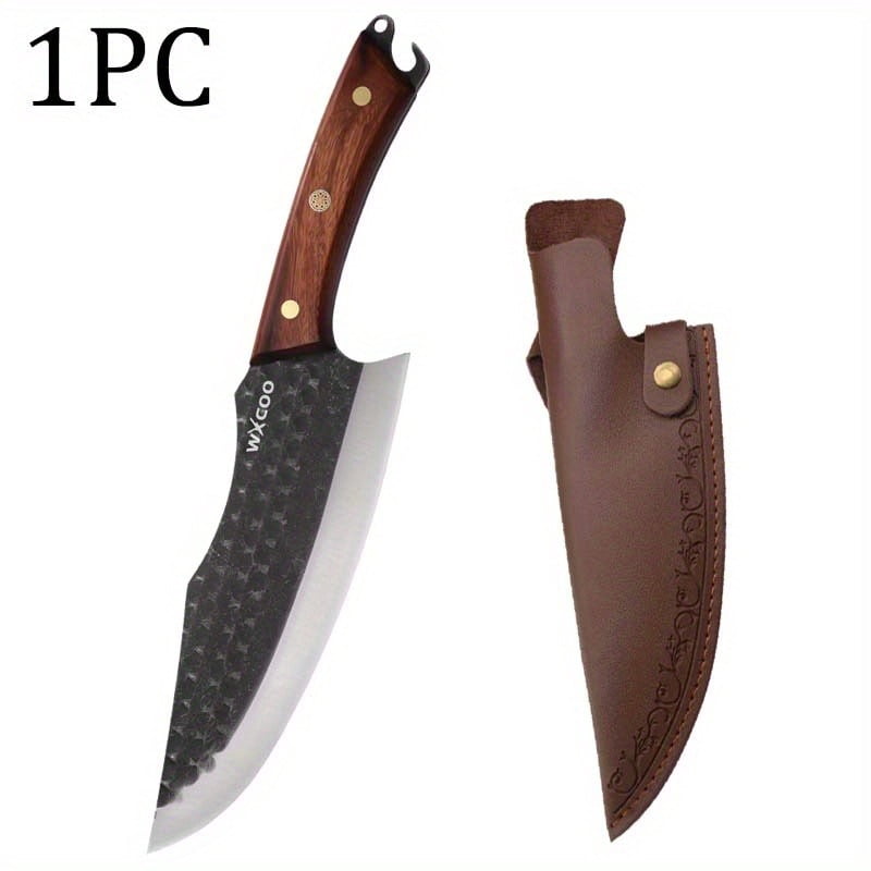 1PC/3PCS High Carbon Steel Boning Knife with Knife Sheath Wood Handle Handmade Forged Sharp Cutting Multipurpose Barbecue Meat Cleaver Utility Knife for Cooking