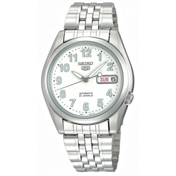 Seiko Seiko 5 Snk377 Men S Stainless Steel White Numbers Dial Day Date Automatic Watch Walmart Com Walmart Com