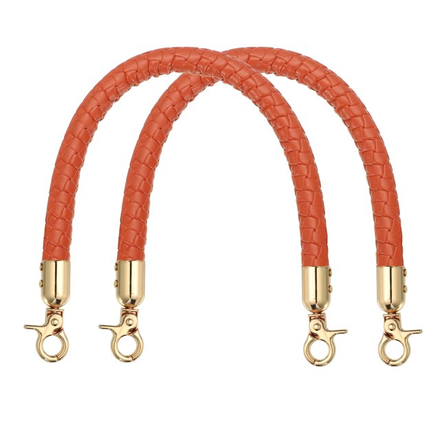 2Pcs Manijas de bolso de cuero PU, Correa de bolso trenzada corta de 35cm/14" de repuesto con hebilla, correas de bolso de cuero para hacer DIY en bolsas de crochet de axila, Naranja