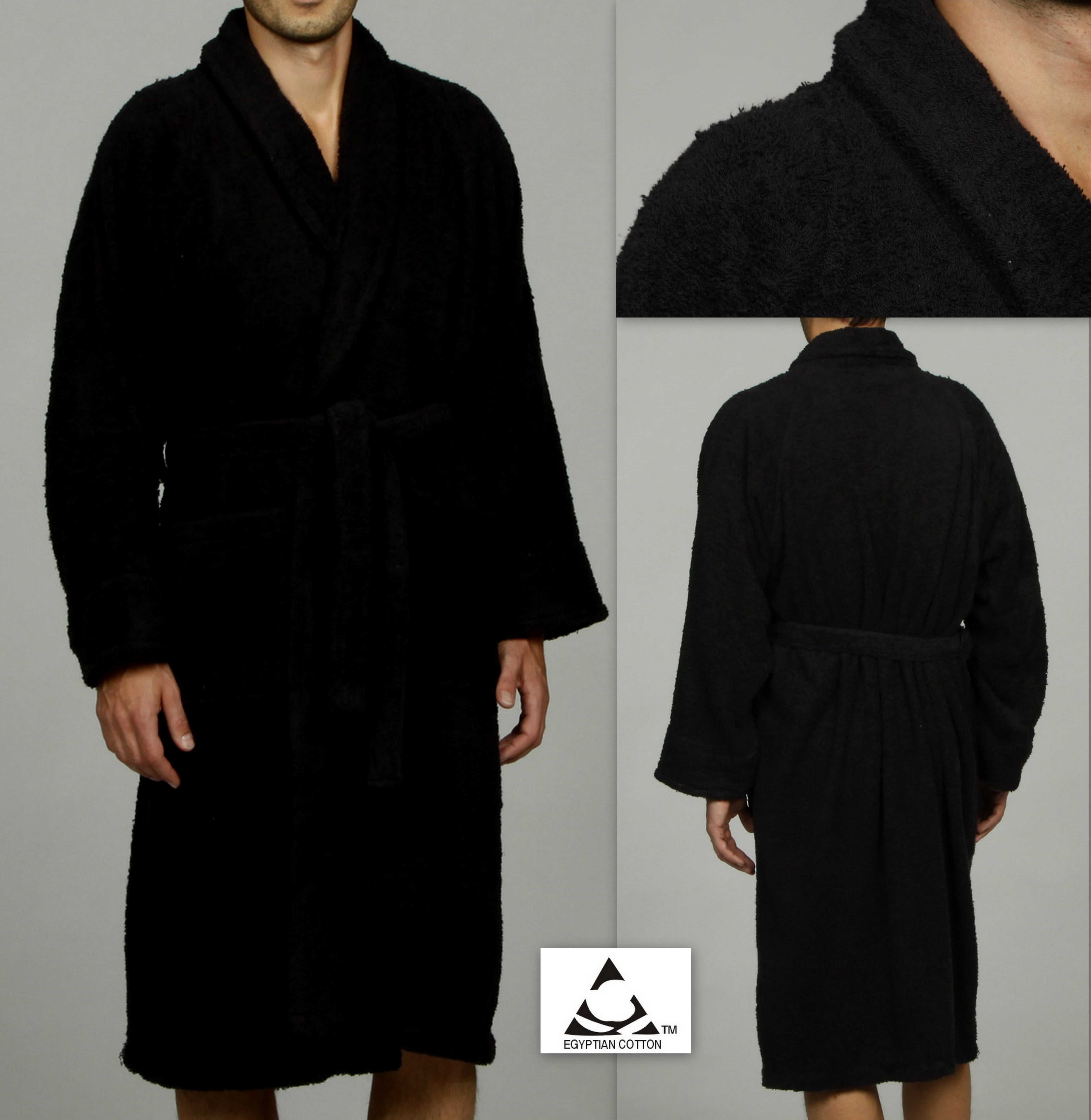 Superior Terry Cotton Adult Unisex Soft Lightweight Bathrobe, Extra Large, Black