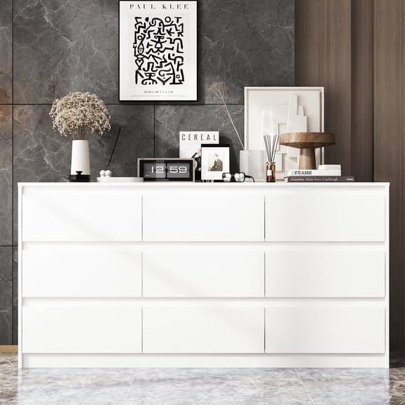 MONSLIPA 9 Drawer Dresser, Chest of Drawer White Dresser Ideal for Bedroom