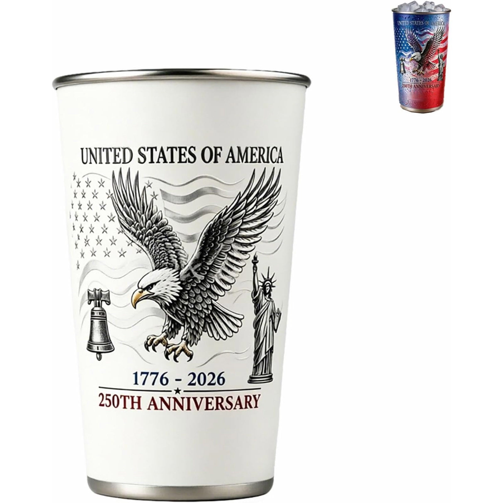 USA 250th Anniversary Color Changing Tumbler, Stainless Steel Color-Changing Insulated Mug, 16oz Cold Activated Color Changing Tumbler, Reusable BPA-Free Drink Cup