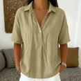 thumbnail image 2 of UAMVSH Womens T Shirts Loose Pleated Button Up Short Sleeve Tunic Tops Business Casual Collared Work Blouses Summer Outfits, 2 of 6