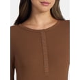 thumbnail image 4 of Time and Tru Women's Ribbed Henley Shirt with Long Sleeves, Sizes XS-XXXL, 4 of 5