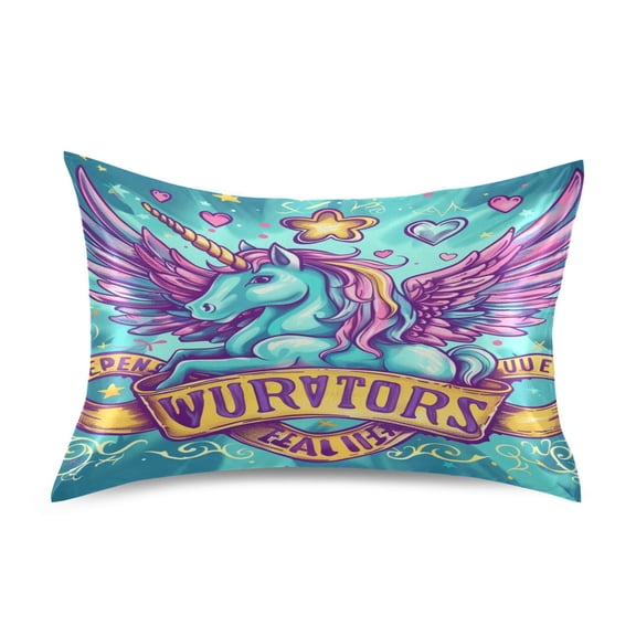 Satin Pillow Case Standard Silk Pillow Cover for Hair and Skin Envelope Closure Adorable Unicorn Flying 20"x26"