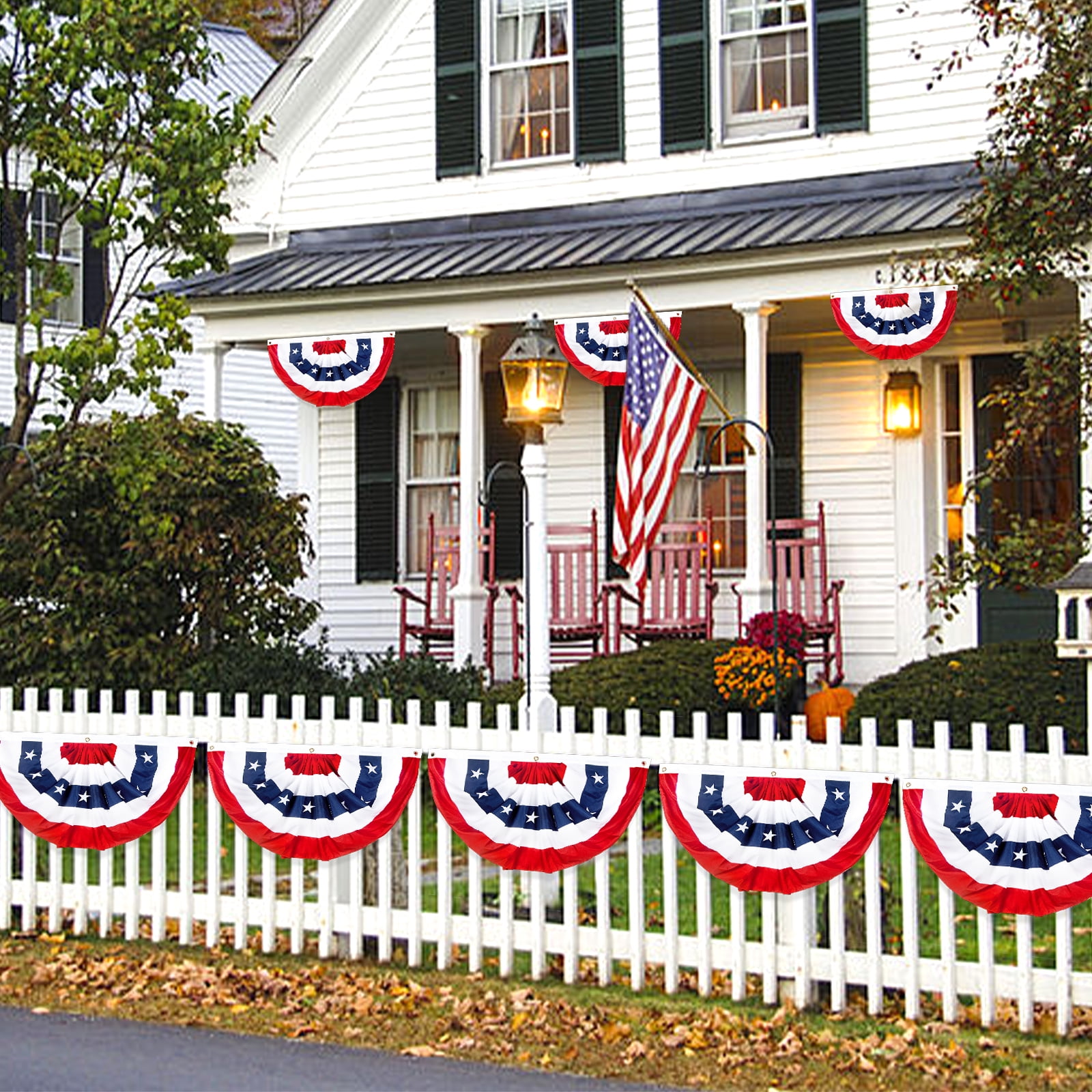 2x4 Ft American Pleated Fan Flag, Patriotic Half Fan Bunting Flag, Indoor Outdoor for 4th of July Decoration Memorial Day (Set of 5)