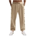 thumbnail image 2 of Pantalones largos de moda para hombre, casuales, de color sólido, con botones, cintura elástica, rectos, con pierna de cuerno, pantalones largos de poliéster para hombre., 2 of 7