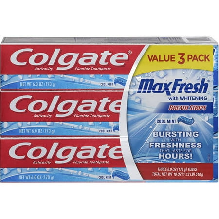  Max frais avec blanchissant bandes de menthe fraîche haleine anticarie fluorure dentifrice comptage 3 6 oz