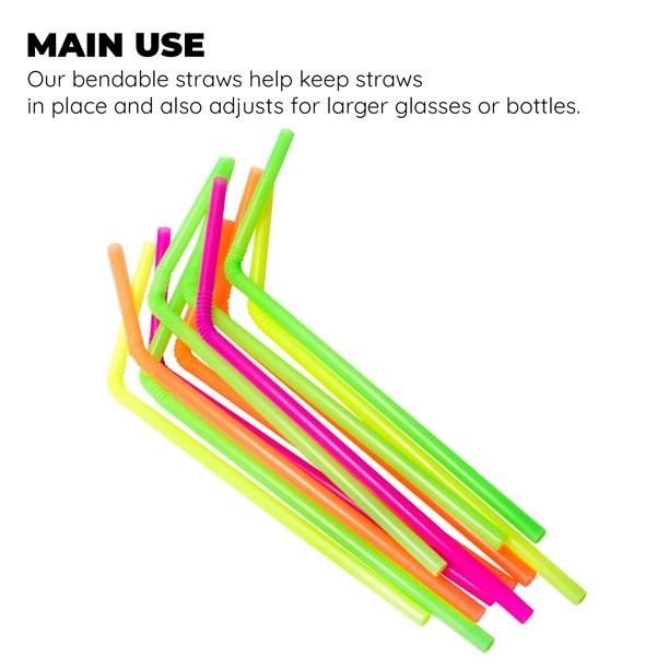Disposable Plastic Drinking Straws 125 count per Pack, Bendable Neon
