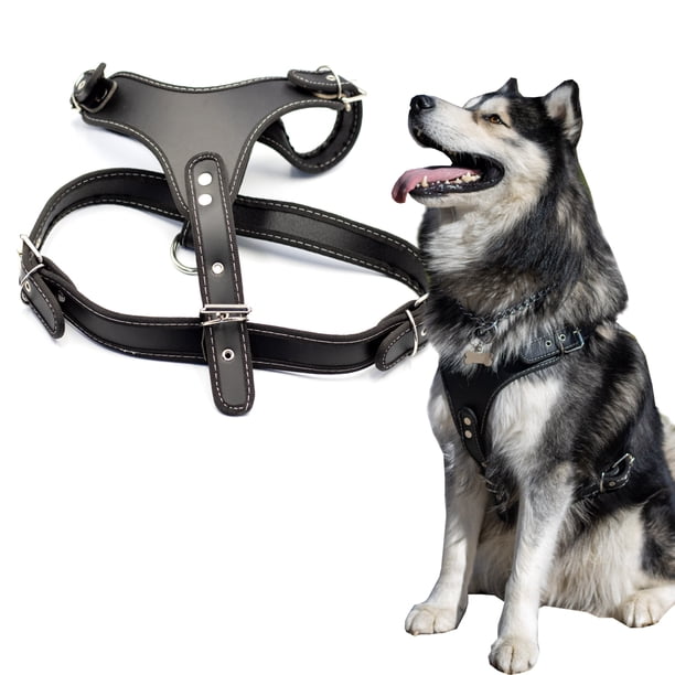Pechera de Piel Max & Maki para mascota, con ribete, ajustable, resistente y cómoda. Max & Maki Pechera piel negra G