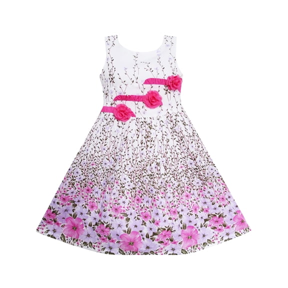 Girls Dress 3 Pink Flower Leaves School Party Children Clothes 6