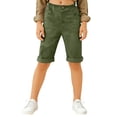 thumbnail image 2 of Kids Casual Solid Color Knee-Length Shorts, Elastic Waist Rolled Hem Bermuda Pants for Everyday Wear and Holiday Trips Blackish Green 120, 2 of 5