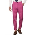 thumbnail image 1 of Pantalones de vestir de corte slim de cuadros para hombre con bolsillos 34 rojo rosa, 1 of 6