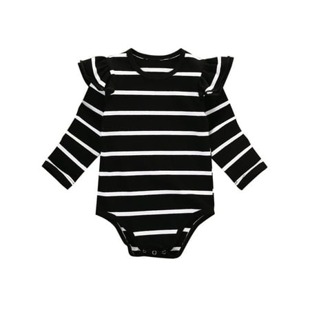 Classic Embroidered Romper - StylesILove Infant Baby Girl Classic Striped Long Sleeve Cotton Romper (80/6-12 Months, Black)