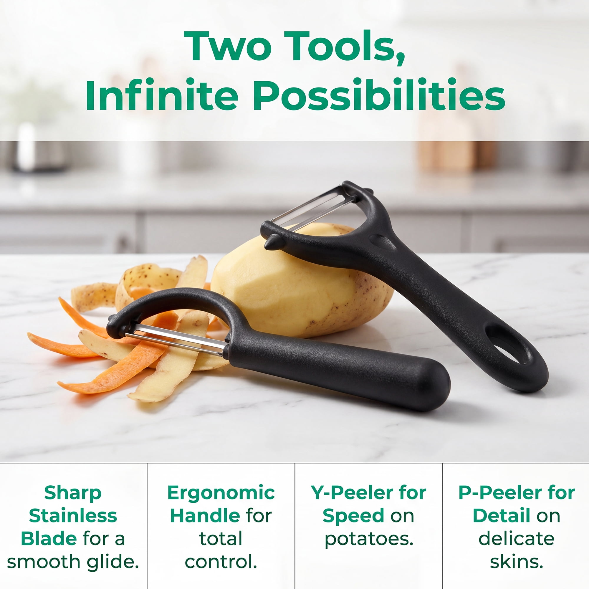 Unique Bargains Durable Plastic Vegetable Peeler with Ergonomic Handle Black-Round 2Pcs