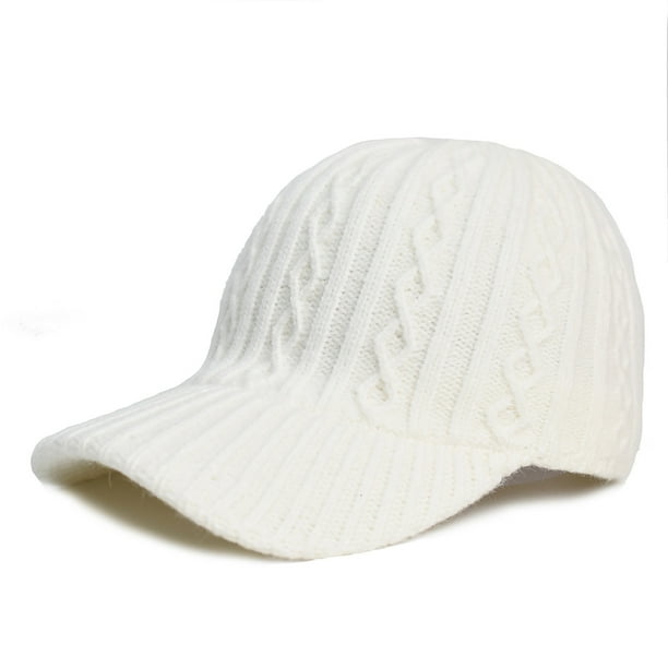 Gorro de lana de punto de color liso para mujer con terciopelo grueso y protección cálida para las orejas.