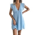 thumbnail image 4 of Vestido Con Cuello En V, Vestido Transparente Con Mangas Con Volantes Y Encaje En La Espalda Con Forro Para Citas Para Fiestas Cergrey Azul cielo S, 4 of 6