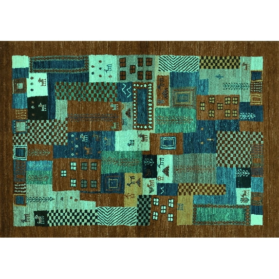 Ahgly Company Indoor Rectangle Abstract Turquoise Blue Contemporary Area Rugs, 5' x 8'