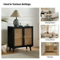 thumbnail image 6 of 2 Rattan Doors Sideboard Buffet Cabinet Set of 2 with Storage and Adjustable Shelves Living Room Black, 6 of 6