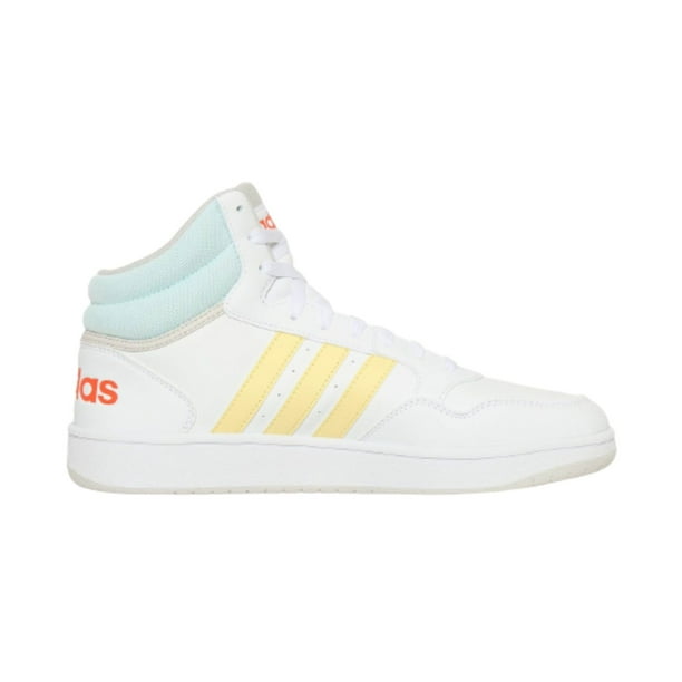 Tenis Adidas Hoops 3.0 Mid Blanco con Azul y Amarillo para Hombre