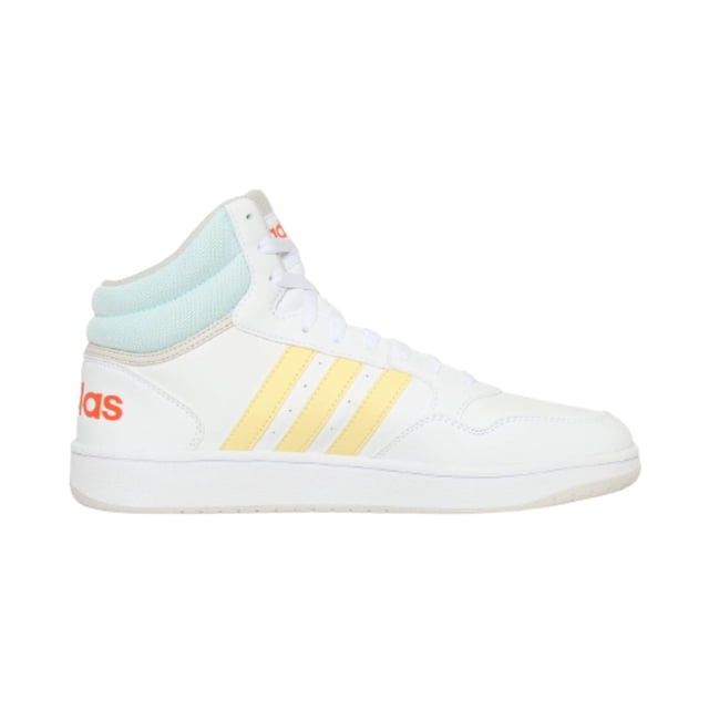 Tenis Adidas Hoops 3.0 Mid Blanco con Azul y Amarillo para Hombre