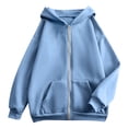 thumbnail image 5 of Girls Oversized Zip Up Hoodies Cute Casual Baggy Sweatshirt Jacket Drop Shoulder Back to School Hooded Sweaters with Pockets, 5 of 6