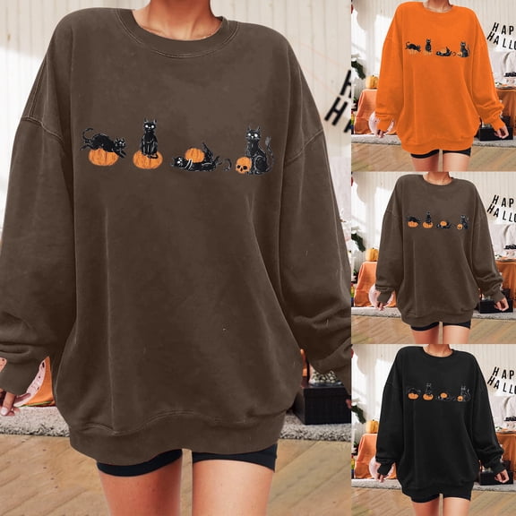 ibiyuan Halloween Sweatshirts for Couples Crewneck Trendy Comfy Shirts for Women Pumpkin Season Halloween Boo Cotton Sweater Long Sleeve Tops Halloweens Gifts for Her