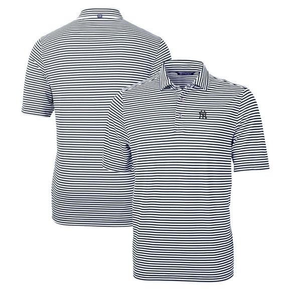 Men's Cutter & Buck Navy New York Yankees Big & Tall Virtue Eco Pique Stripe Recycled DryTec Polo