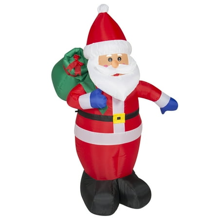 Santa Claus Decoration - Best Choice Products 4ft Pre-Lit Indoor Outdoor Inflatable Santa Claus Christmas Holiday Home Decoration w/ UL-Listed Blower, Lights, Ground Stakes - Red