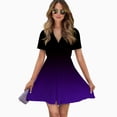 thumbnail image 2 of Black And Purple Gradient Women Dress V-Neck Short Sleeve Flowy Swing Party Midi Dress, 2 of 4
