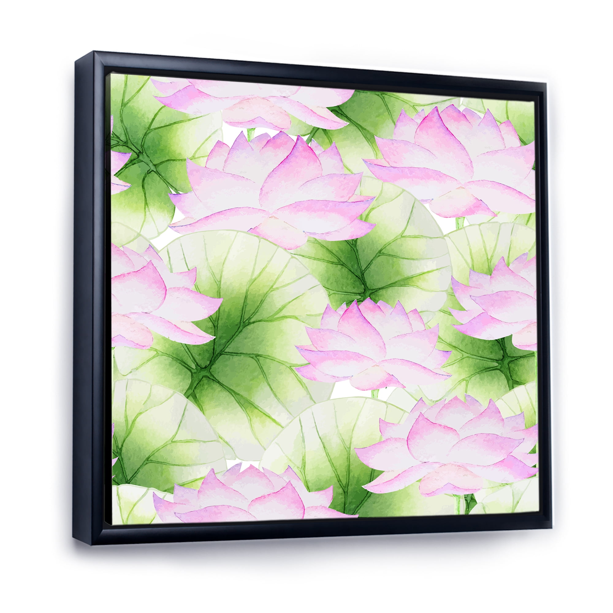 Designart 'Ancient Pink Lotuses In The Pond IX' Traditional Framed Canvas Wall Art Print