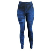 Leggings That Look Like Jeans Plus Size Tummy Control Stretchy High Waisted Yoga Pants Casual Ladies Slim Trousers