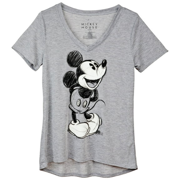 Disney Mickey Mouse Pencil Sketch Juniors V-Neck T-Shirt-Medium
